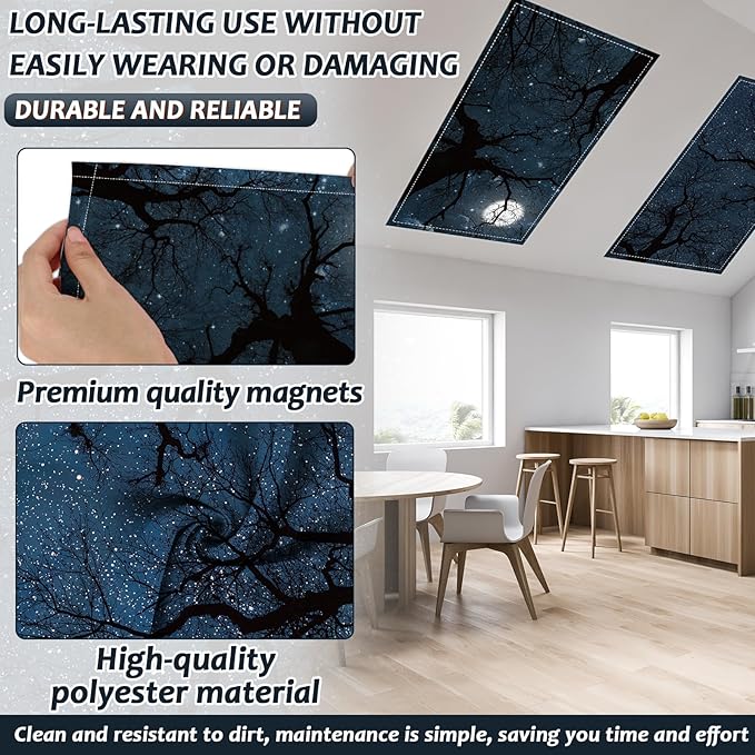 8 Pcs Fluorescent Light Covers with 80 Magnets Decorative for Classroom Ceiling Lights 4 x 2 Feet Magnetic Light Cover Filter Easy Install for Office Hospitals Drop Home Ceiling Supplies (Dark Forest)