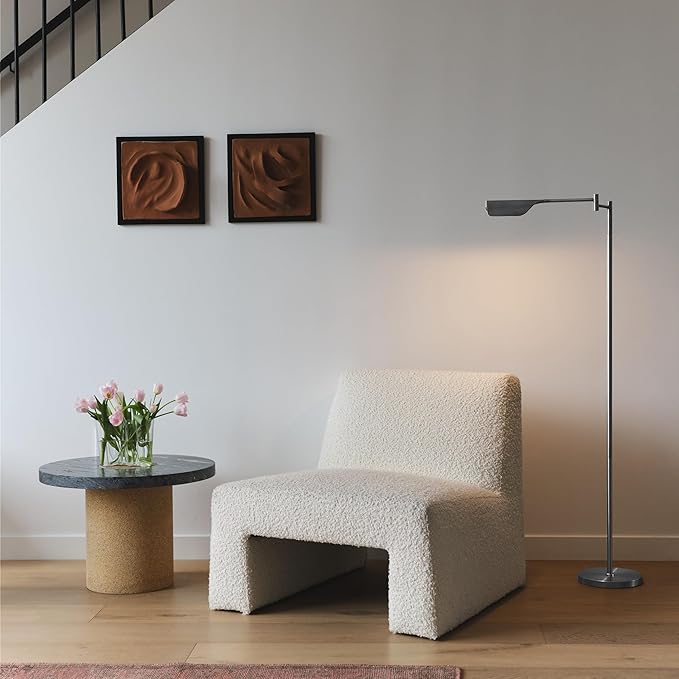 Brightech Leaf Pharmacy LED Reading Lamp, Dimmable Floor Lamp with Easy Adjustable Rotation Over Chair or Desk for Living Room, Work Light for Office, Modern Minimalist Home Decor - Platinum Silver