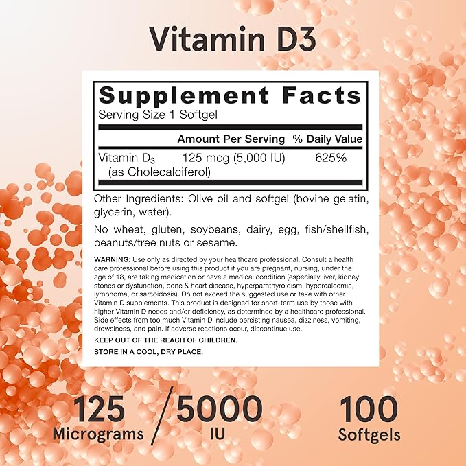 Jarrow Formulas ビタミンD3 125mcg (5000 IU) - 100回分 (ソフトジェル) - 骨の健康、免疫サポート、カルシウム代謝サポート - ビタミンDサプリメント - D3ビタミン - 5000 IU ビタミンD (12個パック)