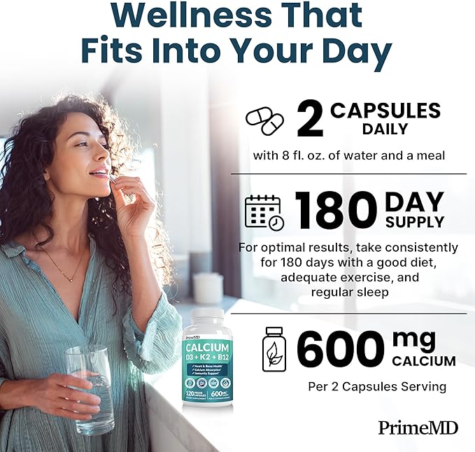 4-in-1 Calcium Supplements for Women & Men - Calcium Citrate with D3 K2 Vitamin 5000 IU - Calcium 600mg with Vitamin D3 K2 - Everyday Vitality Supplement - Vegan-Friendly, Gluten-Free (480 Capsules)