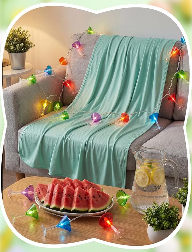 Margarita Fiesta Party Lights, 8.5Ft Summer Decorative String Lights Plug in with 10 LED Multicolor Cocktail Glass Lights, Indoor Outdoor Patio Lights Waterproof for Home Tiki Bar Party Lighting Decor