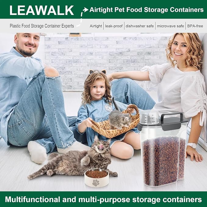 LEAWALK 5Lbs Airtight Cat Dog Food Storage Container with Upgraded Large Nozzle BPA-Free, Pet Food Storage Containers for Rice, Grain, Pet Food, Flour, Dog Treat Storage (Black×2, 5L-2pack)