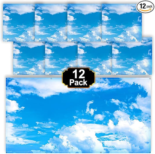 Aheroi Fluorescent Light Covers, 12Pcs 4 x 2 Feet Ceiling Light Covers Classroom, Magnetic Cover for Lights, Office Cloud Lights for Ceiling Decor Fixture Replacement Globes & Shades(Cloud Blue Sky)