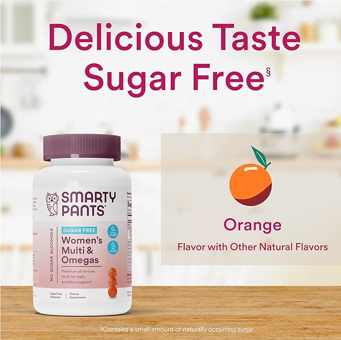 SmartyPants Complément alimentaire Gélules multivitaminées pour femme, sans sucre : biotine, méthylfolate, oméga 3 (ALA), vitamine D3, C, vitamine B12, B6, A, K et zinc, inositol, sans gluten, 60 gommes (approvisionnement de 20 jours)