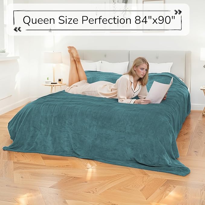 Electric Heated Blanket Queen Size 84"x90" – ETL Certified for Safe Overnight, 4 Heat Settings & 10H Auto Off, Dual-Sided Microplush Sherpa for Home Theater Night, Machine Washable – Teal