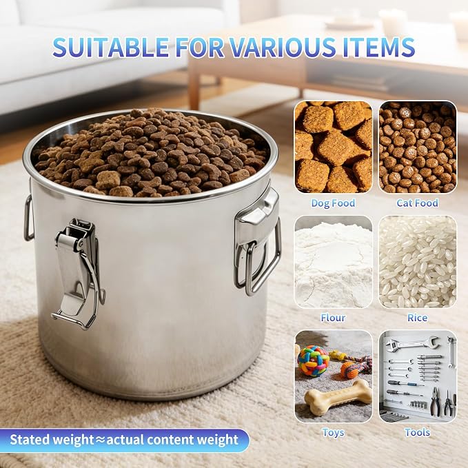 50 lb Stainless Steel Dog Food Storage Container, Airtight Metal Pet Food Storage Bin with Lid and Scoop, Large Dog Food Container for Dry Food, Keep Fresh, Easy to Clean