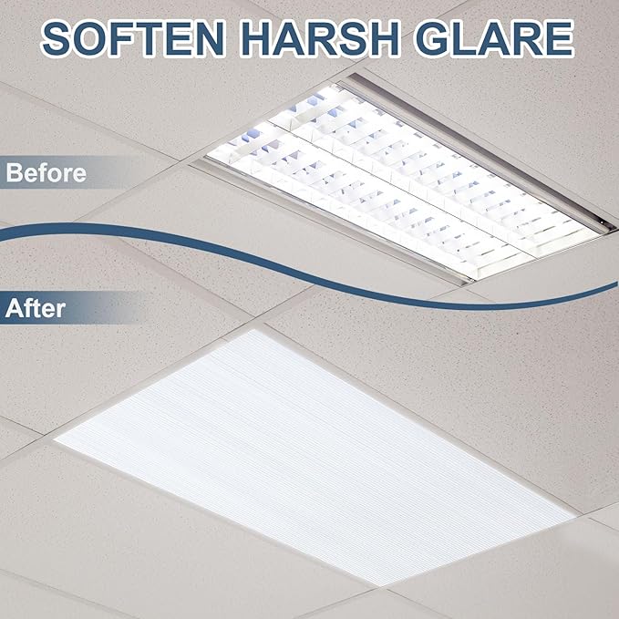 Pushglossy 6 Pack 22.5" x 46.5" x 0.2" Fluorescent Light Covers Classroom Office Diffuser Panels Cuttable for 2x4ft Drop Ceiling Light Polycarbonate Replacement Cover for Hospitals Home (Clear)
