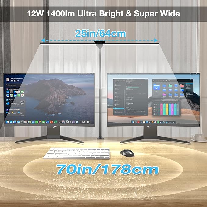 Hensam Desk Lamps for Home Office, Eye-Caring Architect LED Desk Light with Adjustable Brightness, Dual Monitors Task Lighting with Clamp, for Workbench, Study, Drafting, 1400 lm