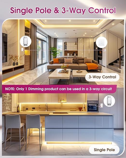 Dimmer Light Switch & 12V 60W Dimmable LED Driver 2 in 1, 2PK Single-Pole or 3-Way Slide Dimmer Switches for Led Strip Lights,120VAC to 12VDC Power Supply for Low Voltage Project, UL Listed