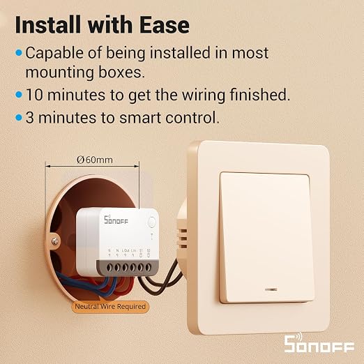SONOFF Zigbee 3.0 Smart Relay Switch, Mini in-Wall Light Switch Module, Compatible with Alexa Google Home SmartThings, ZBMINIR2 4-Pack (Zigbee Hub & Neutral Wire Required)