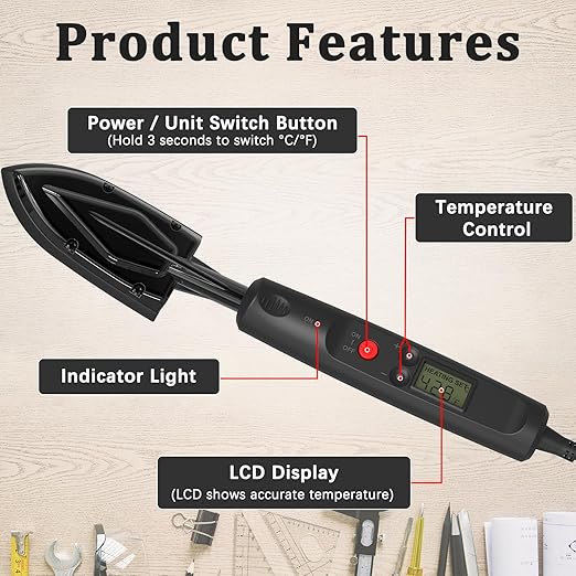 Edge Bandling Iron with LCD Display,Adjustable 212-428F (100-220C),Metal Stand,98 in Power Cord,3 Replaceable Socks,Precision Control Sealing Iron for Furniture Edges & Models