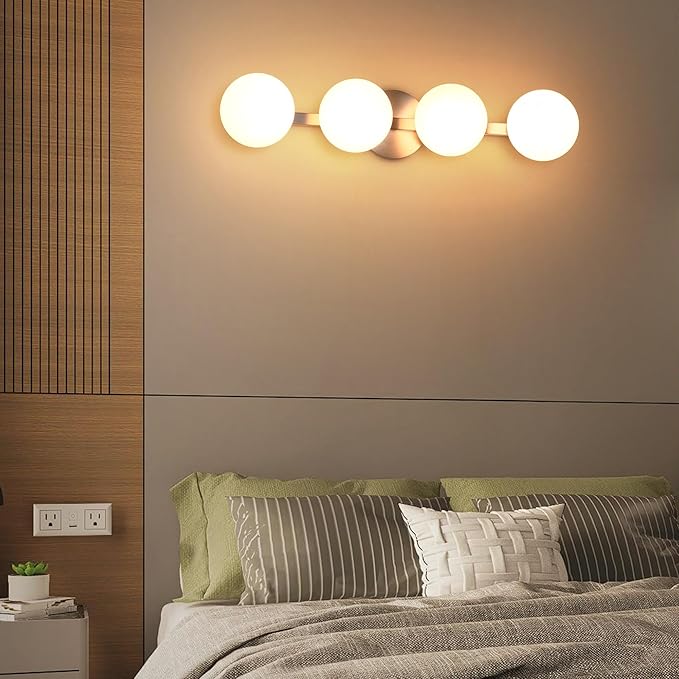 Bathroom Vanity Light Fixtures, Modern 4 Lights Globe Wall Sconce Lighting Brushed Nickel, Porch Wall Mount Light Fixture for Bathroom, Mirror Cabinets Hallway Stairs