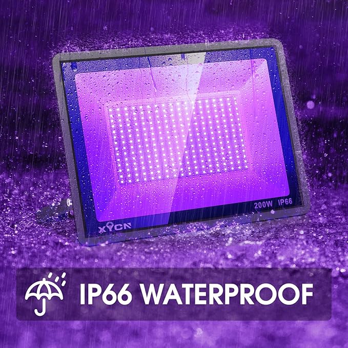 YANYCN 200W 4 Pack LED Black Light, Outdoor Blacklight Flood Lights with Plug and Switch, IP66 Rated for Glow in The Dark, Halloween Party, Body Paint, Aquarium