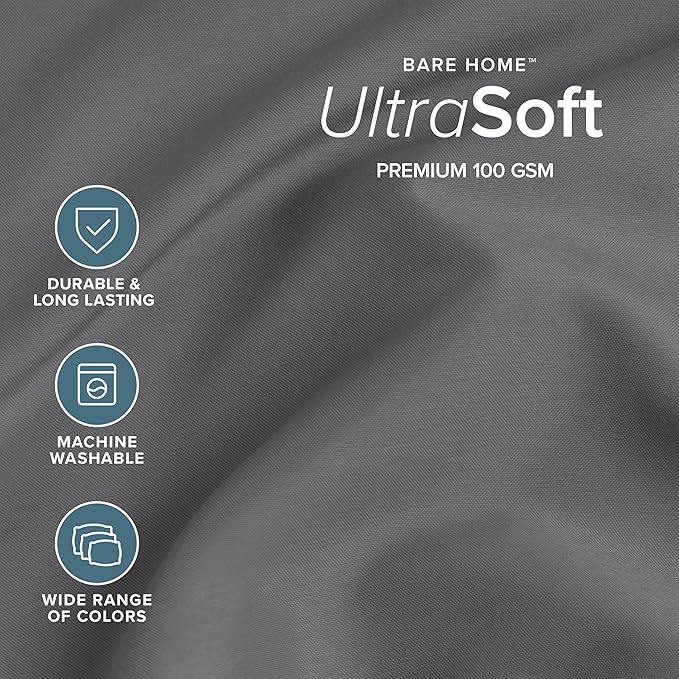 Bare Home Short Queen Sheet Set - 1800 Ultra-Soft Microfiber Bed Sheets - Double Brushed - Deep Pockets - Easy Fit - 4 Piece Set - Bedding Sheets & Pillowcases (Short Queen, Grey)