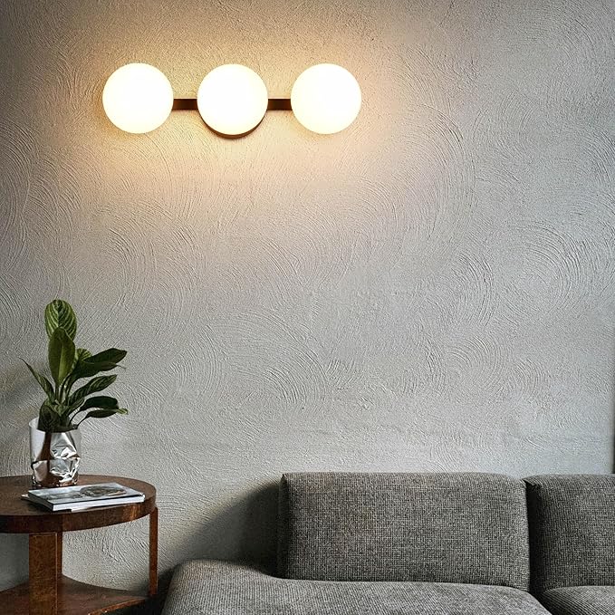 Black Bathroom Vanity Light Fixtures, Modern 3 Lights Globe Wall Sconce Lighting, Porch Wall Mount Light Fixture for Bathroom, Mirror Cabinets Hallway Stairs (Matte Black, 3-Light)