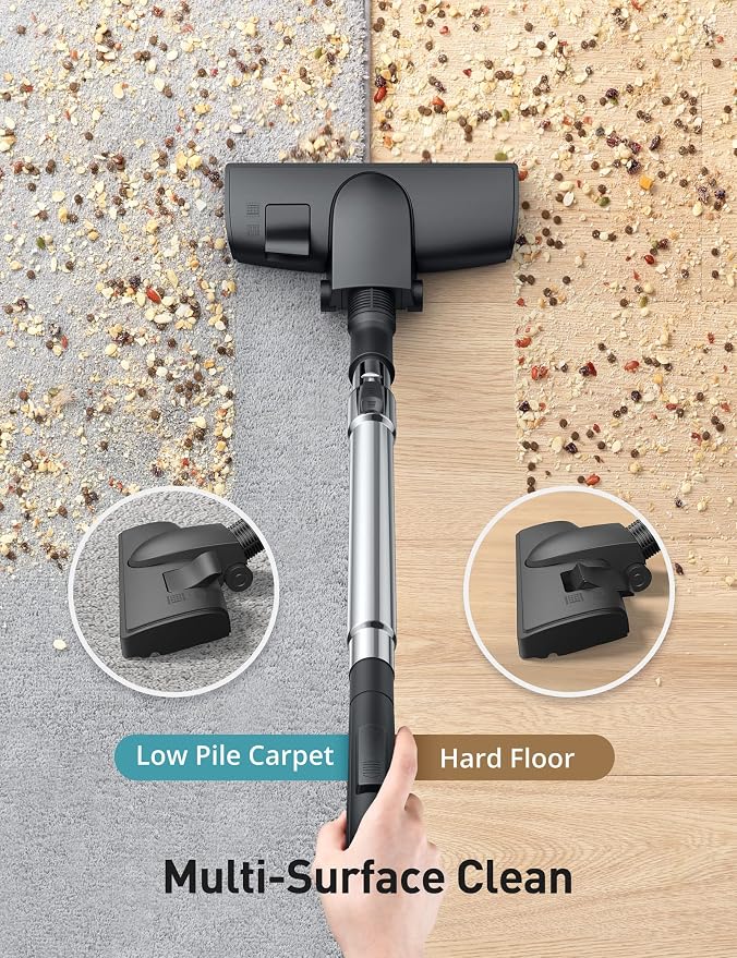 Aspiron Canister Vacuum Cleaner, 40Kpa Bagless Vacuum Cleaners, 4QT Large Dust Cup, Double HEPA Filter, Retractable Cord, 1600W Lightweight Vacuum Cleaner with 5 Tools for Hard Floors, Amber