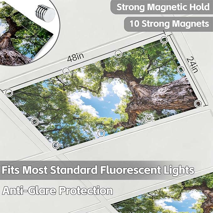 4 Pack 2x4 FT Magnetic Fluorescent Light Covers, Ceiling Light Filters for Classroom Office Home Hospital, Easy Install Decorative Drop Ceiling Panels