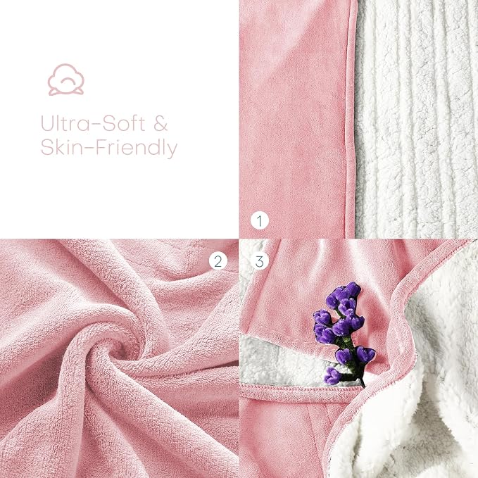 Electric Heated Blanket Queen Size 84"x90", Dual-Sided Coral Fleece & Sherpa Fabric, 4 Heat Settings & 10H Auto Off, Soft Warm for Home, Office, Bed, Couch, Machine Washable, Dual Control, Light Pink