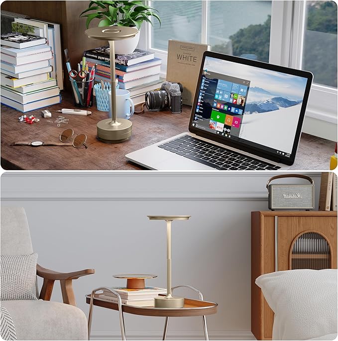 TBBGA 2 Pack Rechargeable Cordless Table Lamps, Portable 5000mAh Outdoor Table Light, 3 Color Stepless Dimming LED Table Lamp with Memory Function, for Home/Dinner/Patio/Restaurant.(Champagne Gold)