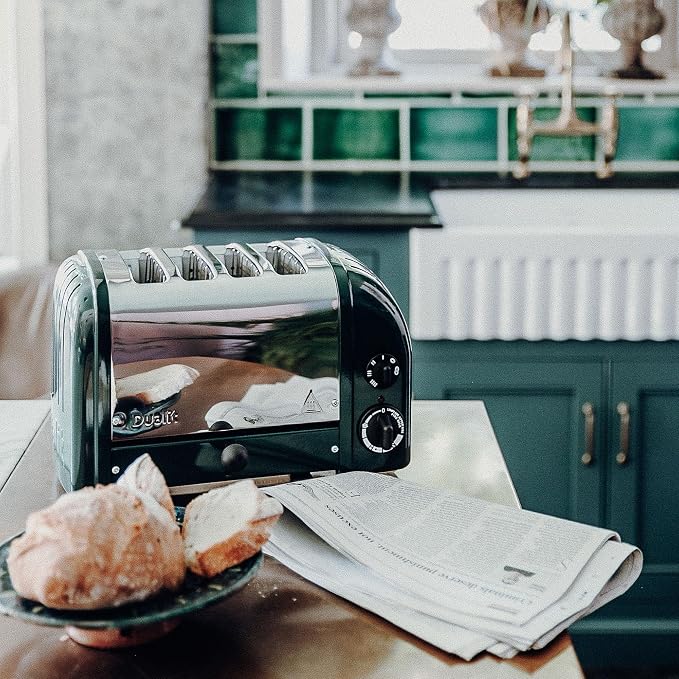 Dualit Classic 4 Slice NewGen Toaster - Stainless Steel - Hand Built in the UK - Replaceable ProHeat elements - Defrost Bread - Mechanical Timer - Evergreen Classic Toaster