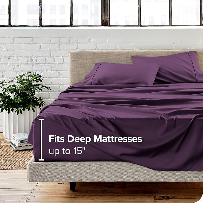 Bare Home Split King Sheet Set - 1800 Ultra-Soft Microfiber Bed Sheets - Double Brushed - Deep Pockets - Easy Fit - 5 Piece Set - Bedding Sheets & Pillowcases (Split King, Plum)