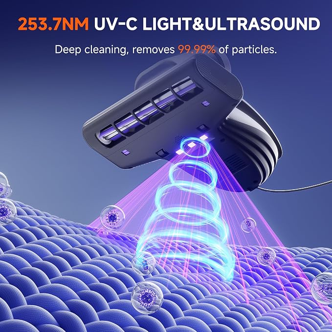 uwant 18Kpa Mattress Vacuum Cleaner 60000RPM Tap Bed Vacuum Set of 1 | 253.7Uv-C Light and Ultrasonic, 149℉ Hot Air, HEPA Filter, Metal Roller