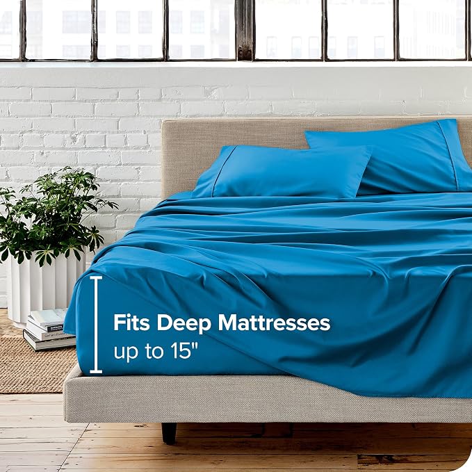 Bare Home Split King Sheet Set - 1800 Ultra-Soft Microfiber Bed Sheets - Double Brushed - Deep Pockets - Easy Fit - 5 Piece Set - Bedding Sheets & Pillowcases (Split King, Medium Blue)