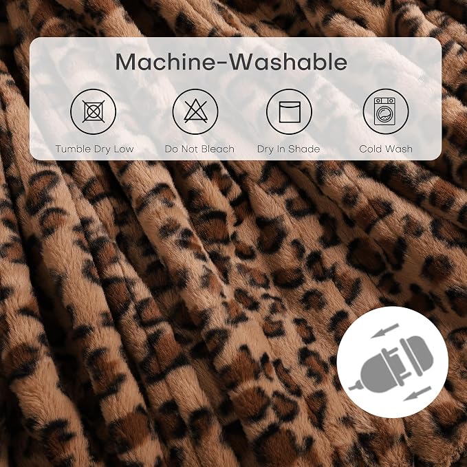 Electric Heated Blanket Queen Size 84"x90" – ETL Certified for Safe Overnight, 4 Heat Settings & 10H Auto Off, Dual-Sided Microplush Sherpa for Home Theater Night, Machine washable – Leopard Print