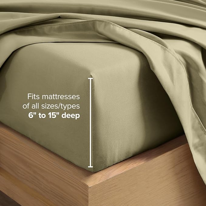 Bare Home California King Sheet Set - 1800 Ultra-Soft Microfiber Cal King Bed Sheets - Double Brushed - Deep Pockets - Easy Fit - 4 Piece Set - Bed Sheets (California King, Olive)