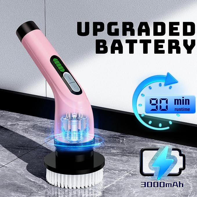 Electric Spin Scrubber - Cordless Bathroom Scrubber with 7 Brush Heads | Dual Speed IPX7 Waterproof Power Scrubber for Heavy-Duty Bathtub, Glass, Tile, and Car Cleaning