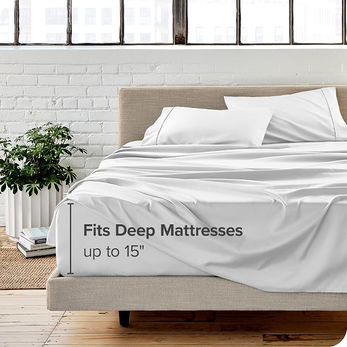 Bare Home Queen Sheet Set - 1800 Ultra-Soft Microfiber Queen Bed Sheets - Double Brushed - Deep Pockets - Easy Fit - 4 Piece Set - Bedding Sheets & Pillowcases (Queen, White)