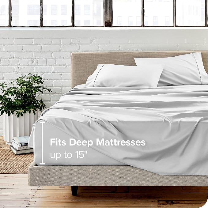 Bare Home Split Queen Sheet Set - 1800 Ultra-Soft Microfiber Bed Sheets - Double Brushed - Deep Pockets - Easy Fit - 5 Piece Set - Bedding Sheets & Pillowcases (Split Queen, White)