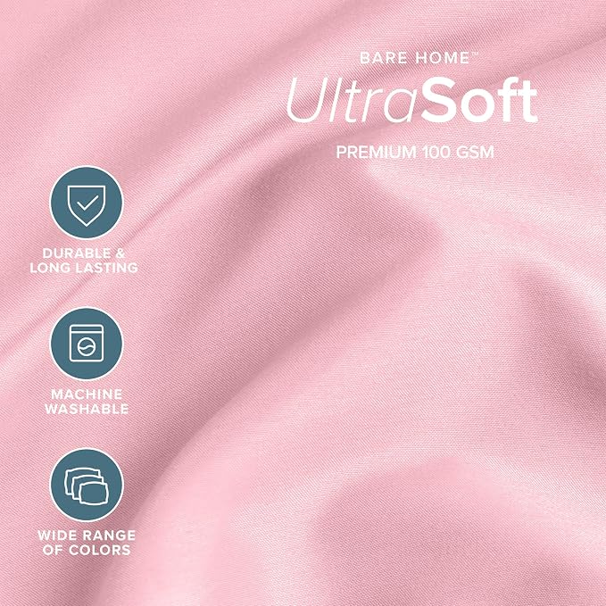 Bare Home Twin XL Sheet Set - 1800 Ultra-Soft Microfiber Twin Extra Long Bed Sheets - Double Brushed - Deep Pockets - Easy Fit - 3 Piece Set - Bedding Sheets & Pillowcases (Twin XL, Light Pink)
