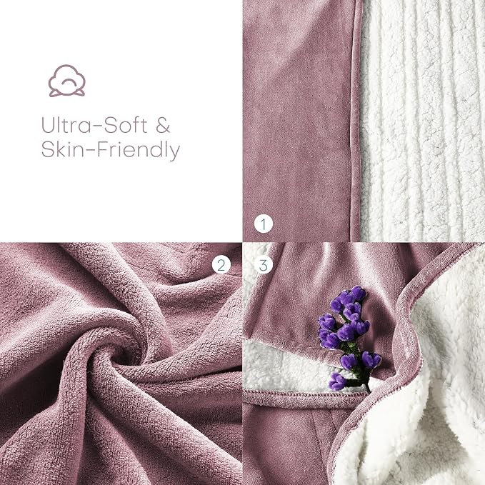 Electric Heated Blanket Queen Size 84"x90", Dual-Sided Coral Fleece & Sherpa Fabric, 4 Heat Settings & 10H Auto Off, Soft Warm for Home, Office, Bed, Couch, Machine Washable, Dual Control, Berry Shade
