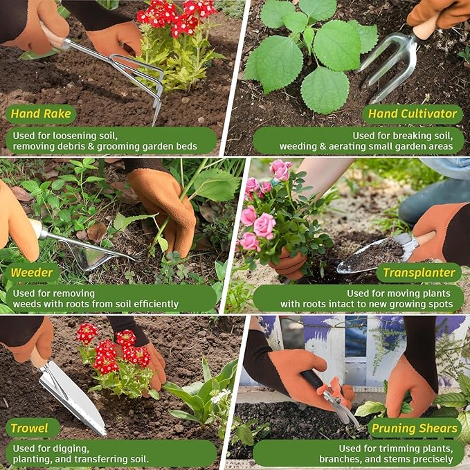22Pcs Gardening Tools Set for Women Heavy Duty Garden Hand Tools Kit Garden Gifts for Mothers Day Mom Beginner Gardening Accessories with Tote Bag/Shovels/Repotting Mat/Plant Labels/Gloves-Dark Green