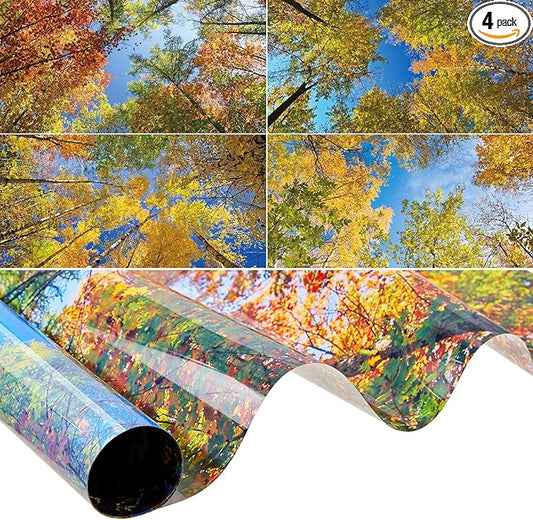 Amylove 4 Pcs Fluorescent Light Covers Classroom Ceiling Panels Light Filters with Backlit Film Material for Office School, 4 x 2 Feet(Modern Color,Fall Trees)