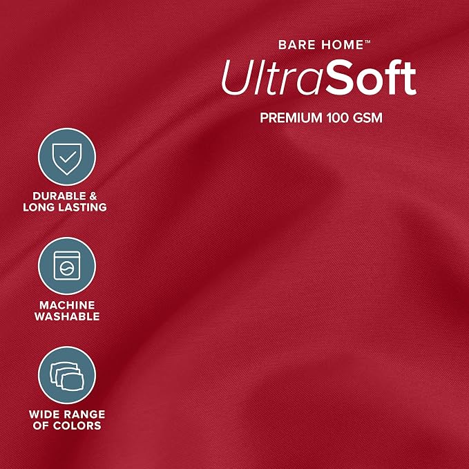 Bare Home Twin Sheet Set - 1800 Ultra-Soft Microfiber Twin Bed Sheets - Double Brushed - Deep Pockets - Easy Fit - 3 Piece Set - Bedding Sheets & Pillowcases (Twin, Red)