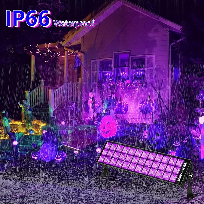THECHAM 100W LED Black Lights Bar, 100 LEDs, Blacklight Flood Light for Black Light Party, for Glow Party, Bedroom, Halloween, Fluorescent Poster, Body Paint, Tapestry