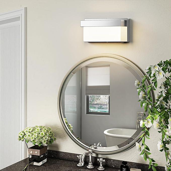 Wall Sconce Chrome Wall Light with On/Off Switch 8 inch LED Wall Lamp Acrylic Lampshade 4000K Sconce Wall Lighting