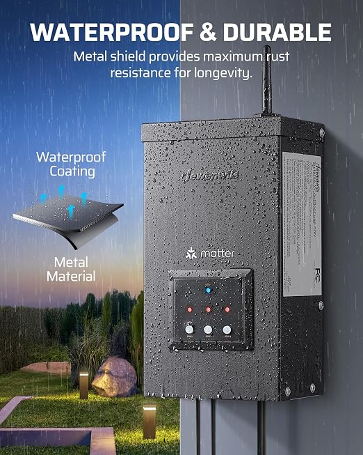 DEWENWILS 200W Matter Low Voltage Landscape Transformer, WiFi Landscape Lighting Transformer with 3 Independent Outputs, 120V AC to 12V/14V AC, Compatible with Alexa, Google Assistant
