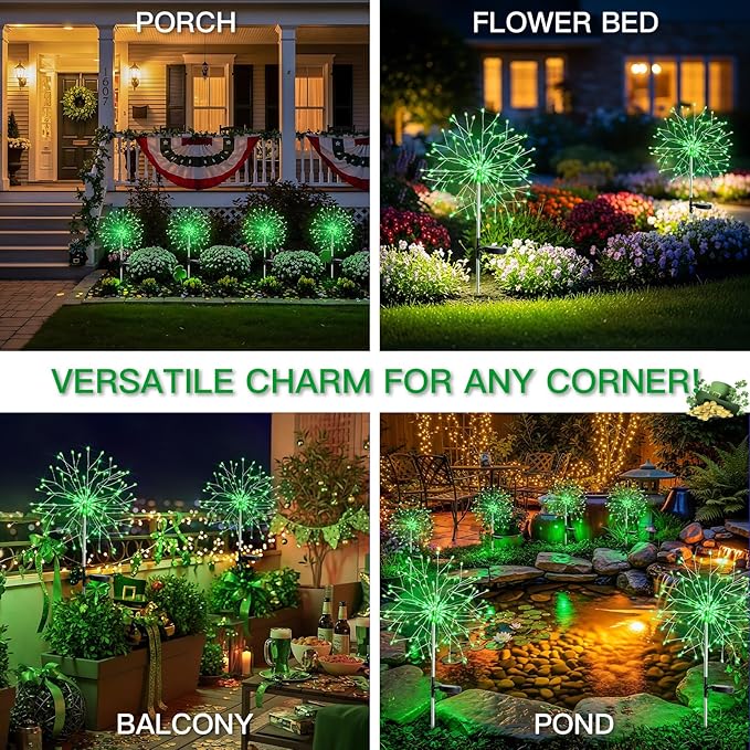 suddus Solar Garden Lights Outdoor - 150 LED Green Firework Lights Waterproof with 8 Modes, Solar Stake Lights Decorations for Outside Yard Pathway Flower Bed Halloween Decor (2 Pack)