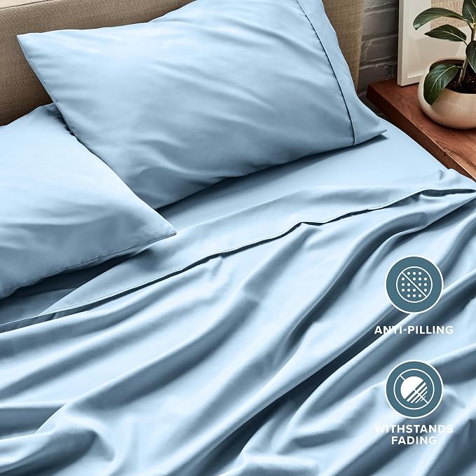 Bare Home California King Sheet Set - 1800 Ultra-Soft Microfiber Cal King Bed Sheets - Double Brushed - Deep Pockets - Easy Fit - 4 Piece Set - Bed Sheets (California King, Light Blue)