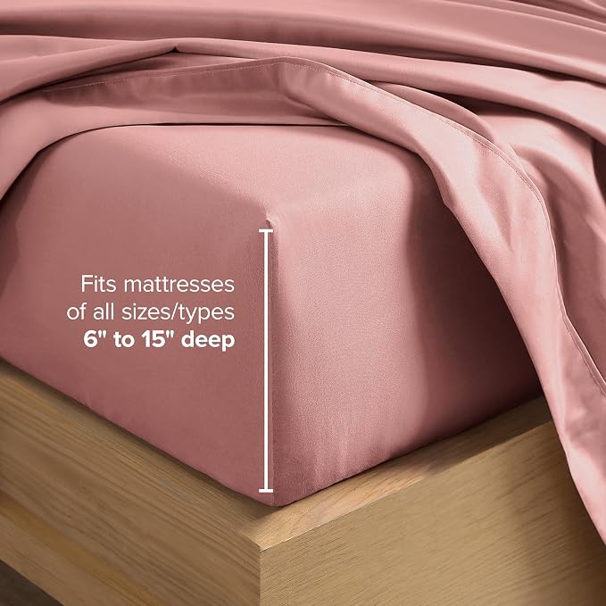 Bare Home Twin XL Sheet Set - 1800 Ultra-Soft Microfiber Twin Extra Long Bed Sheets - Double Brushed - Deep Pockets - Easy Fit - 3 Piece Set - Bedding Sheets & Pillowcases (Twin XL, Dusty Rose)