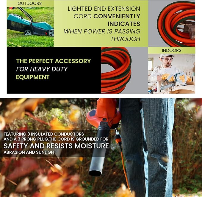 Go Green Power Inc. GG-13708 16/3 Heavy Duty Extension Cord-Orange, 8 ft (Pack of 2)