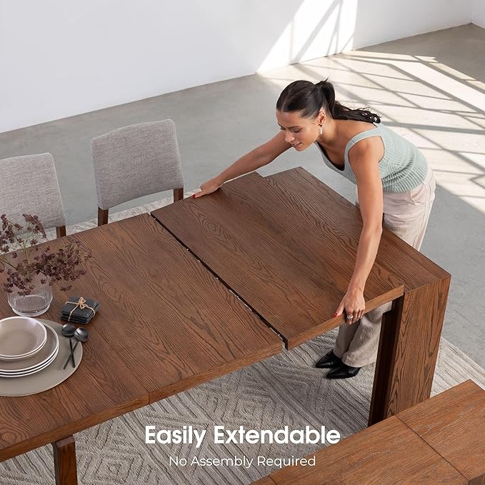 Transformer Table - Solid Wood Extendable Dining Table, Seats 2-12, Expandable Dining Room Table, Space-Saving Furniture, Kitchen and Dining Room Furniture (Brown, Table + 2 Benches)