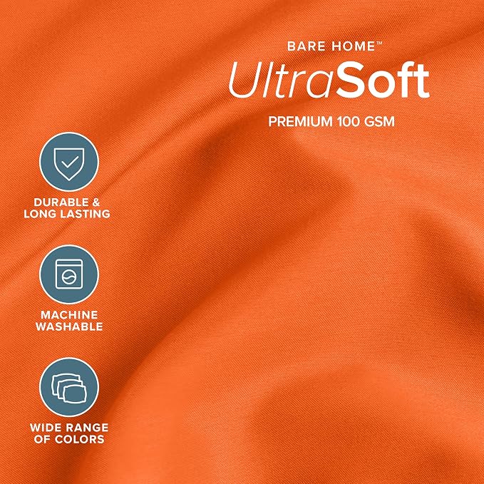 Bare Home Queen Sheet Set - 1800 Ultra-Soft Microfiber Queen Bed Sheets - Double Brushed - Deep Pockets - Easy Fit - 4 Piece Set - Bedding Sheets & Pillowcases (Queen, Orange)