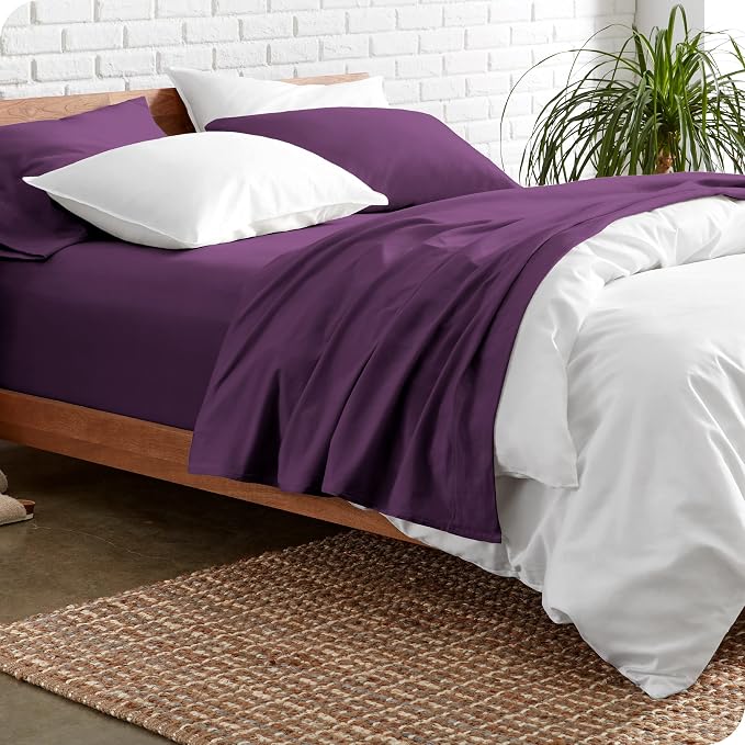 Bare Home Split King Sheet Set - 1800 Ultra-Soft Microfiber Bed Sheets - Double Brushed - Deep Pockets - Easy Fit - 5 Piece Set - Bedding Sheets & Pillowcases (Split King, Plum)