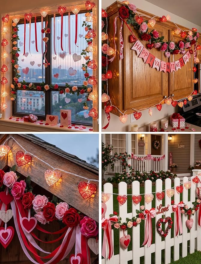 Red and Pink Heart Shape String Lights, 8.5Ft Valentine's Day String Lights with 10 LED Heart Lights, Plug in Hanging Valentines Window Fairy Lights for Indoor Outdoor Wedding Party Valentine Decor