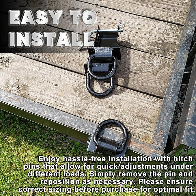 Stake Pocket D Rings 4pcs 18000lbs Heavy Duty D-Ring Tie Downs for Utility Trailers and Flatbed Trucks w/Hitch Pin w/Steel Cables, Removable Tie Downs for Flatbed Cargo Trucks, Black Upgrade