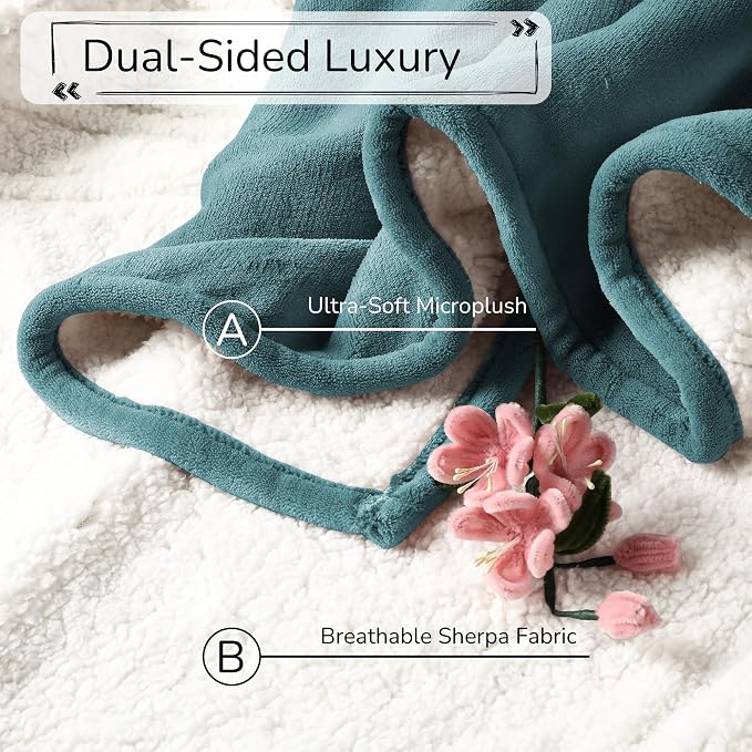 Electric Heated Blanket Queen Size 84"x90" – ETL Certified for Safe Overnight, 4 Heat Settings & 10H Auto Off, Dual-Sided Microplush Sherpa for Home Theater Night, Machine Washable – Teal